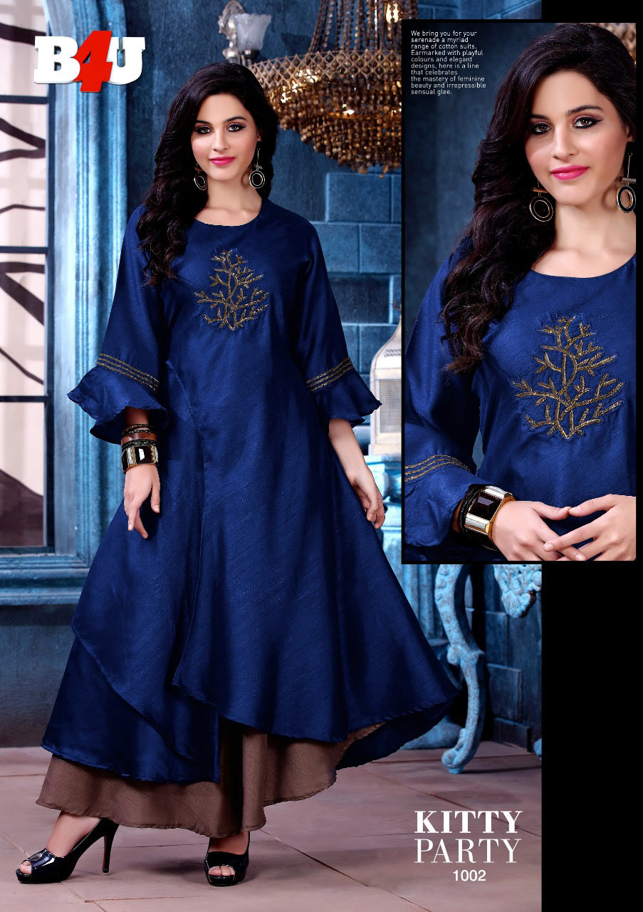 Kitty Party B4U Design Cora Silk Handwork Kurti Kitty Party B4U Design Cora Silk Handwork Kurti